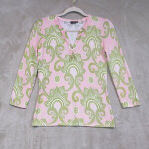 J. McLaughlin Paisley Print Sweater Womens size XS 3/4 Sleeve Cotton Blend